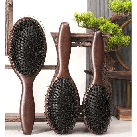 Wood Comb Boar Bristle Cushion Brush Massage Anti Static Nylon Pins Hair Hairbrush Dry Wet Detangler for Scalp Care Hair Growt