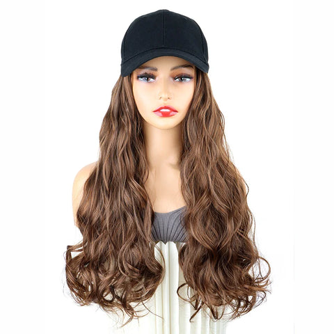20Inch Synthetic Long Curly Baseball Cap Hat Wigs Heat Resistrant Black Brown Hairpiece for Women