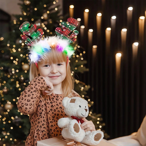 2025 Led Christmas Antler Headband Xmas Tree Hair Band with LED Lights Cosplay Headbands Party Christmas Hair Accessories