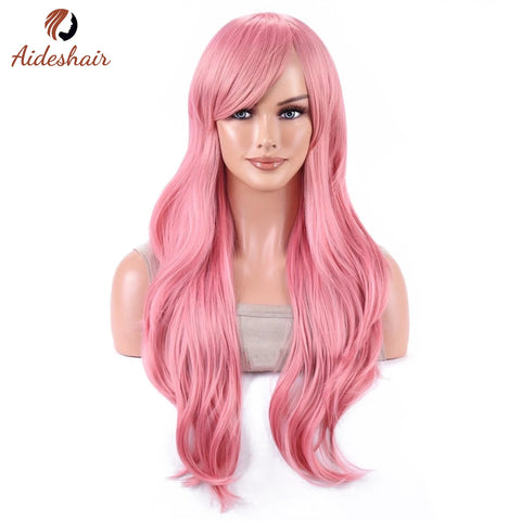 Aideshair synthetic wig  Fashion Wigs 28" 70cm Long Wavy Curly Hair Heat Resistant Wig Cosplay Wig For Women With Free Wig Cap