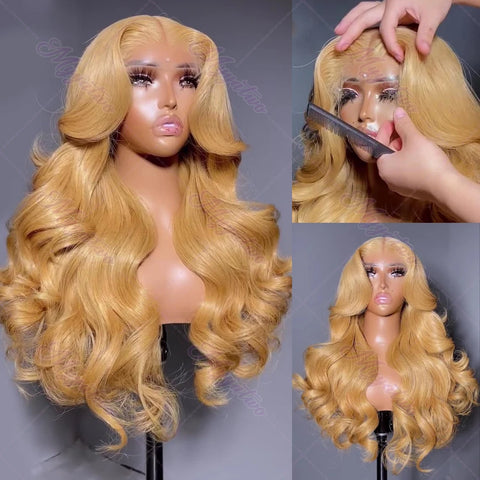 Brazilian #27 Honey Blonde 30 Inch Body Wave 13x4 Lace Front Human Hair Wig 13x6 HD Transparent Lace Frontal Wigs 200% For Women