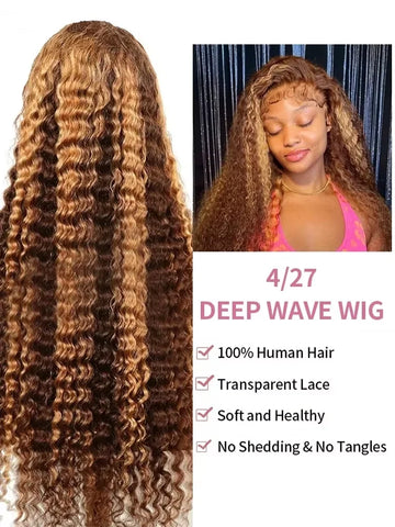 250 Density 30 40 Inch Highlight Ombre Deep Wave HD Lace Front Wig Colored Curly Human Hair Wig 13x6 Lace Frontal Wigs For Women