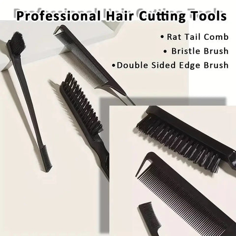 5pcs Boar Bristle Hair Brush Set with Edge Control - Slick Back, Teasing & Smoothing Combs for Men and Women