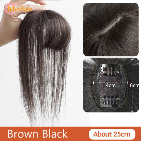 MEIFAN Synthetic Middle Part Topper Hairpiece with Bangs Clip-In Bangs Extension Natural Invisible Clourse Hairpiece for Women