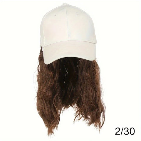 Hat Wig for Women Short Wave Baseball Cap Wig with Curly Synthetic Hair Extensions  Adjustable Brown Black Baseball Hat Wig