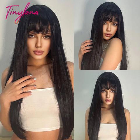 Long Straight Silver Ash Gray Synthetic Wigs Lolita Cosplay Natural Hair with Bangs for White Women Party Daily Heat Resistant