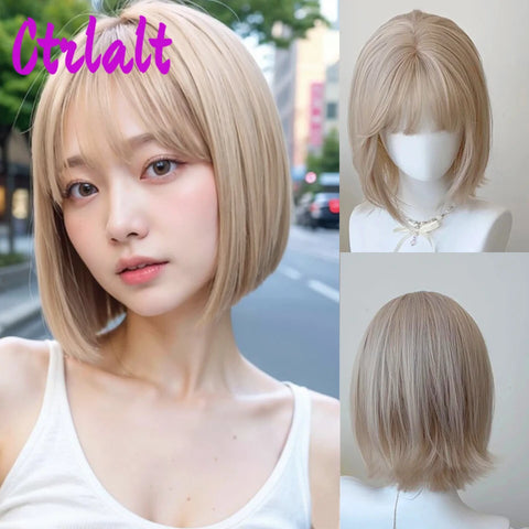 Shoulder Black Brown Layered Synthetic Natural Hair Wigs For Women Body Wave Daily Women's Wig with Curtain Bangs Heat Resistant
