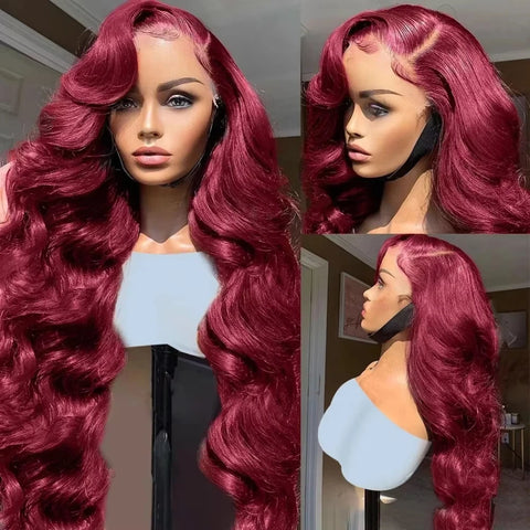 200 Density 99J Burgundy Body Wave Human Hair Wig 13x6 HD Lace Frontal Human Hair Wig Brazilian Remy 100% Human Hair For Women
