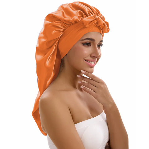 1/2/3pcs Satin Sleep Caps with Ribbon Tie - Black & Pink, Polyester Night Hats for Long Hair, Casual and Stylish Design