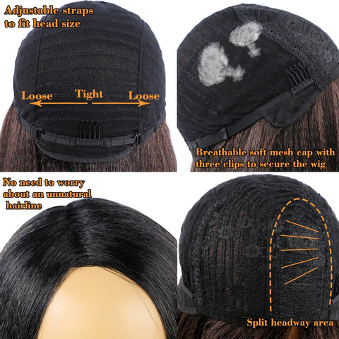 Yaki Kinky Straight Wig for Black Women 14 Inch Hair Natural Hairline Dreadlock Wig Kinky Curly Synthetic Hair Wigs Soft Fluffy
