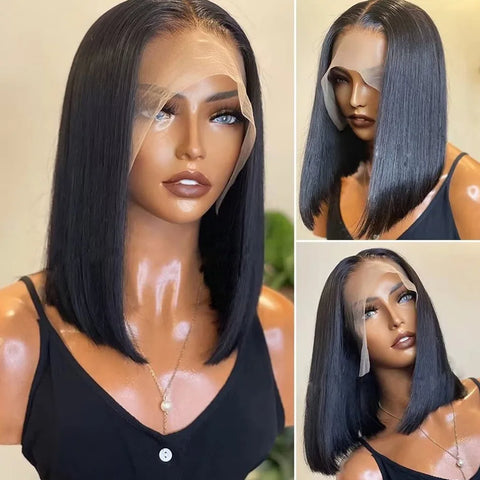 250 Density Short Bob Straight 12 14 16 18 Inch Lace Front Wig 13x6 HD Black Lace Frontal Wigs 13x4 Human Hair Natural Brazilian