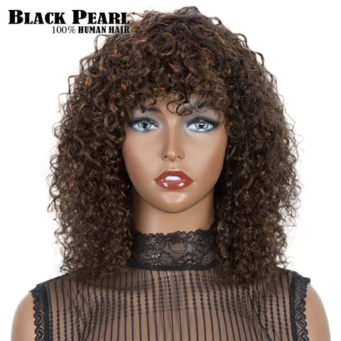 Black Pearl Curly Wigs Perruques Cheveux Humains Fringe Wig Jerry Curly Wig With Bangs Human Hair Short Pixie Cut Wigs Human Hai