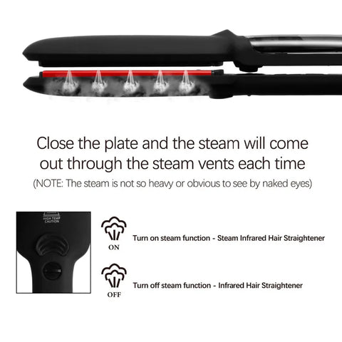 Professional Steam Hair Straightener Infrared Care Ceramic Coated 2 Inch Wide Plates for Salon Straightening Styling