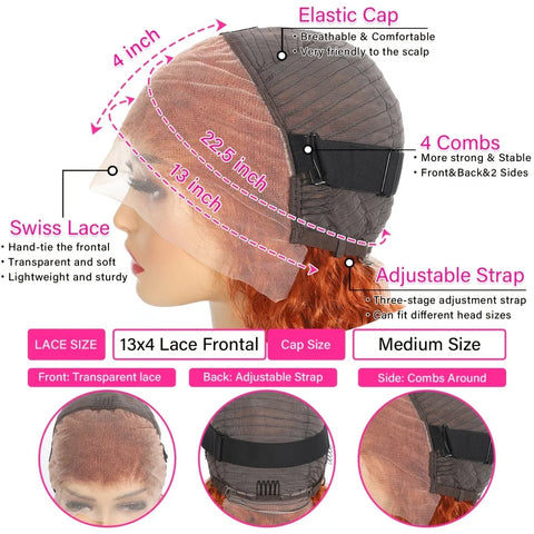 Human Hair Wigs Ginger Deep Wave 13X6 30inch Hd Lace Frontal Wigs Human Hair 220 Density Brazilian Hair Colored Lace Front Wigs