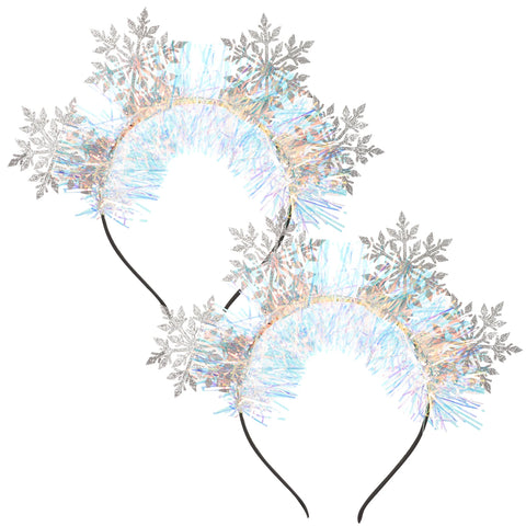 2Pcs Snowflake Headband Christmas Holiday Party Hair Accessories Festive Hair Ornament Decoration Snowflake Headband