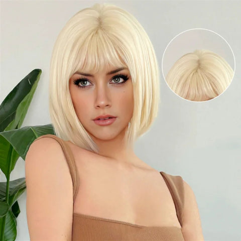 Hair Extensions Synthetic Fashion White Young Women Blonde Wigs Natural Breathable Head Cover Ladies Short Bobo Straight Wig Hat