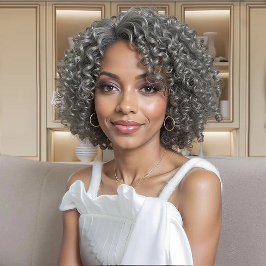 12inch Salt And Pepper Wigs Human Hair HD Grey Lace Front Wig Human Hair Pre Plucked Hairline Deep Curly Salt and Pepper Bog Wig