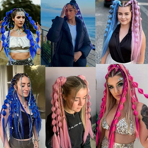 1Pc Synthetic Hair Wig Ponytail Extension Hairpieces Pink Long Lantern Bubble Braid Kinky Straight Women Girl Halloween Costume