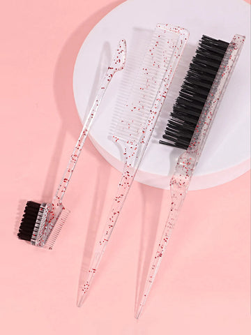 3-piece transparent comb set with double-sided edge control brush  tear brush and pointed tail comb Special for real hair wigs