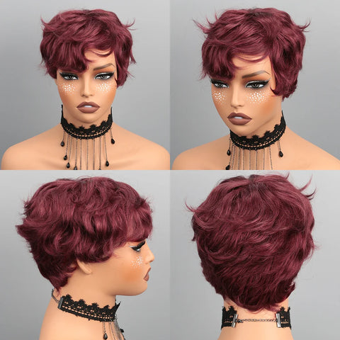 Pixie Cut Wig Human Hair Wig for Black Women Short Bob Wig Short Layered Pixie Cut Wigs Glueless Wig with Bangs