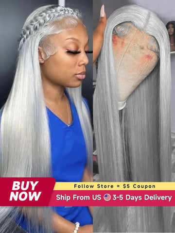 13x6 Silver Grey Straight Lace Front Human Hair Wigs Pre Plucked 613 Blonde Body Wave Frontal Wigs For Women Brazilian Hair Wigs