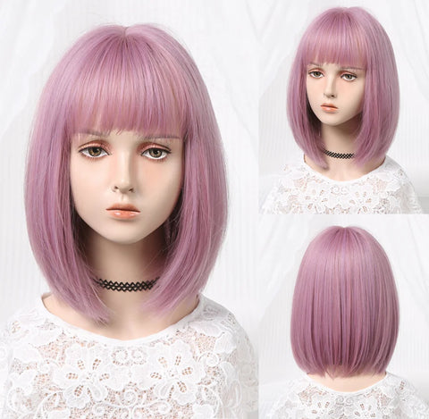 LOUIS FERRE Short Blonde Bob Synthetic Wigs With Dark Root Shoulder Length Blonde Straight Wig Mixed White Hair High Temperature