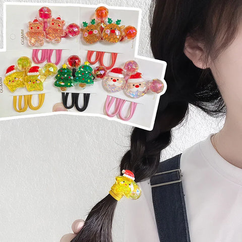 2 Pieces Cute Christmas Tree Princess Elastic Hair Bands Kids Hair Accessories Girls Hair Ropes Princess Headwear for Children