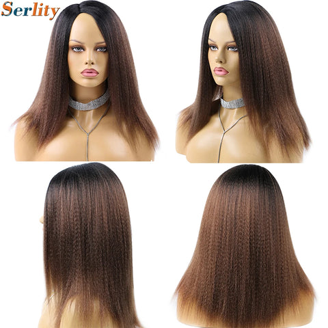 Yaki Kinky Straight Wig for Black Women 14 Inch Hair Natural Hairline Dreadlock Wig Kinky Curly Synthetic Hair Wigs Soft Fluffy