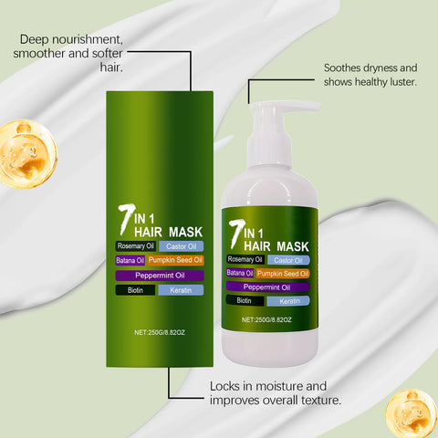 7-in-1 Hair Mask with Rosemary Castor Oil Biotin for Growth Strength Frizz Control Hydrate Hair Keratin Treatment Conditioner