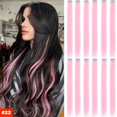 18 Color Clip Style Hair Extensions 22 Inch Color Hair Extensions High Gloss Long Straight Synthetic Wig For Children Women