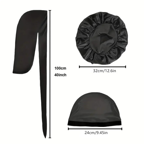 3pcs/set, Durag & Bonnet & Dome Hats, Solid Color Elastic Satin Bonnet Night Cap, Lightweight Pirate Hats