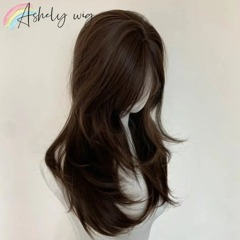 Ashely Brown Wig for Women Headband Body wave Synthetic Wigs with Curtains bangs High quality Hair Wig for daily use парик 가발