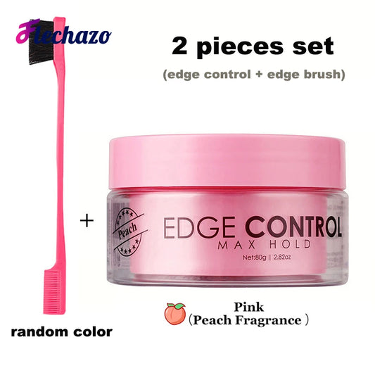 Water Based Edge Control Strong Hold No White Residue Lay Down Baby Hair Oil Wax Cream Edges Control Gel with Brush for 4C Hair