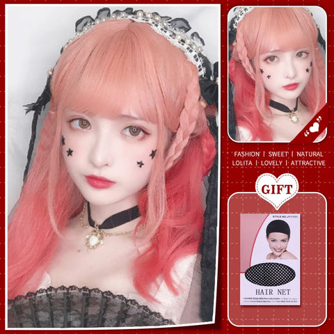 WTB Synthetic Long Straight Hair Black Lolita Wigs with Bangs for Women Fashion Female Cosplay Party Christmas Wigs Multicolor