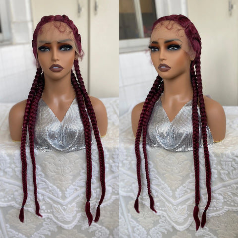 Synthetic Lace Front Wig Braided Wigs With Baby Hair 32 Inches 4 Twist Cornrow Braids Cosplay DIY Wig Synthetic Crochet Braids