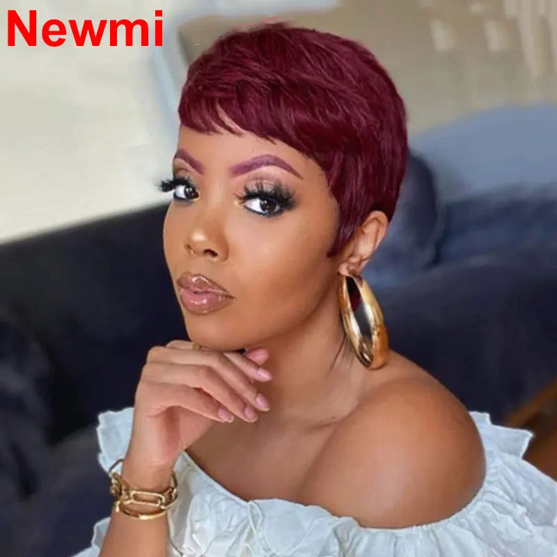 Short Pixie Cut Wig Human Hair Ready to Wear Brazilian Human Hair Wigs for Women  Black Brown Red Full Machine Wigs