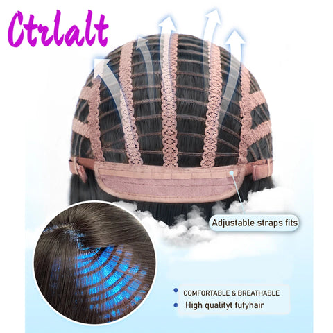 Shoulder Black Brown Layered Synthetic Natural Hair Wigs For Women Body Wave Daily Women's Wig with Curtain Bangs Heat Resistant