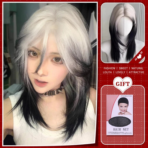 WTB Synthetic Long Straight Hair Black Lolita Wigs with Bangs for Women Fashion Female Cosplay Party Christmas Wigs Multicolor