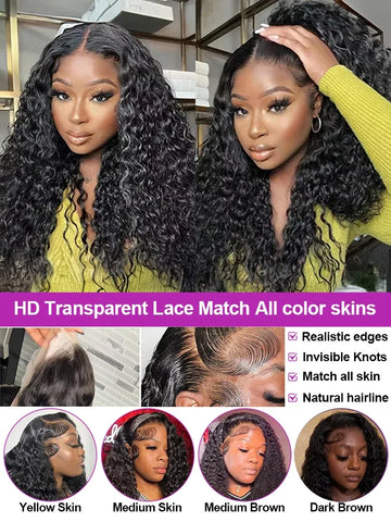 40 Inch Water Wave Lace Human Hair Front Wigs 13x4 13x6 Hd Lace Deep Wave Frontal Wig 200 Density Curly Brazilian Wigs For Women