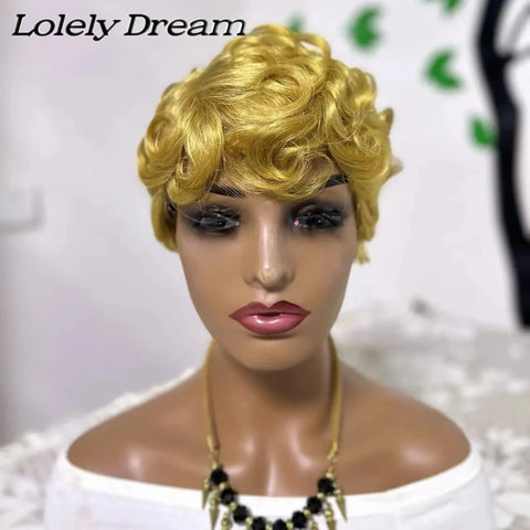 Lolely Dream Curly Pixie Cut Wig Short Bob Wig for Black Women 100% Human Hair Wig Full Machine Made Daily High Quality Wigs