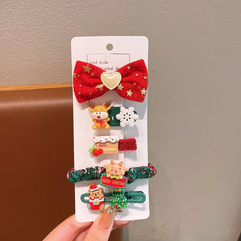 5/10 Pcs Children's Christmas Hair Accessories Set Heart Santa Claus Hair Clips & Gold Hair Bands Cute Buckles Tweezers For Girl