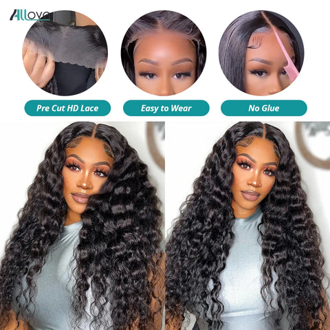 Allove 7X6 Real Glueless Loose Deep Wave Lace Front Wig Ready To Go Natural Color Brazilian 100% Human Hair Easy For Women