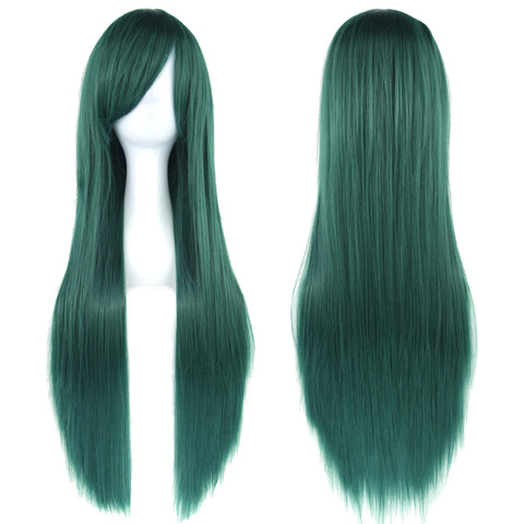 Soowee 80cm Long Synthetic Hair White Purple Cosplay Wigs Party Black Hair Straight Wig Hairpiece for Women