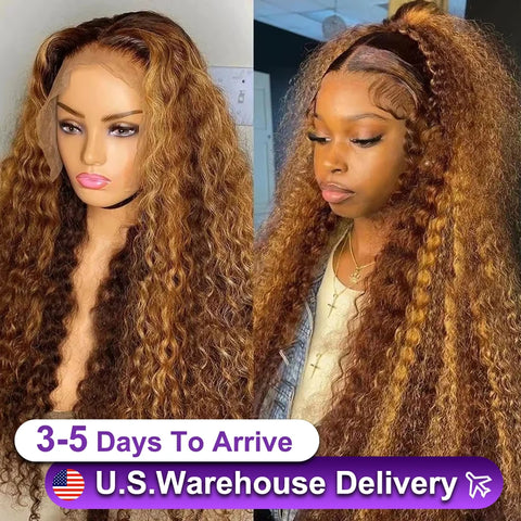 30 36 Inch Highlight Wig Human Hair 13x6 Hd Lace Frontal Wig 250 Density Ombre Blonde Deep Wave Brazilian Water Wave Curly Wigs