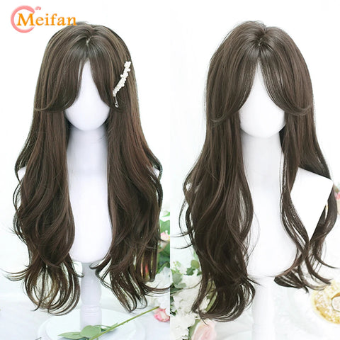 MEIFAN Synthetic Long Straight Lolita Wig with Bangs Wig Girl Cute Ombre Pink Blonde Black Cosplay Party Halloween Harajuku Wig