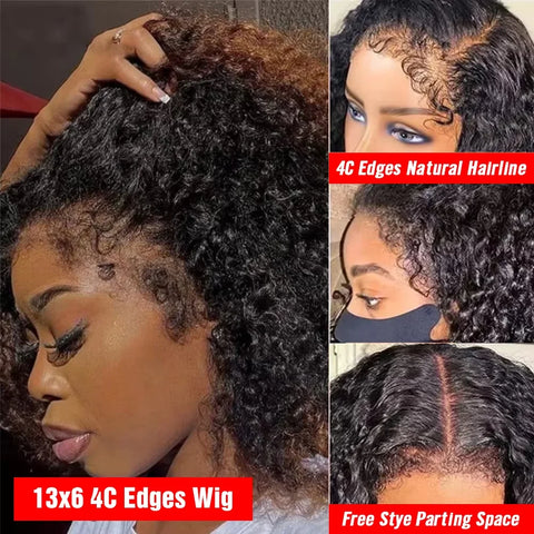 300% Kinky Curly Glueless Wigs Human Hair 4C Edges Afro Curly 13x6 Lace Frontal Wig Pre Cut 7x5 HD Lace Closure Wigs For Women