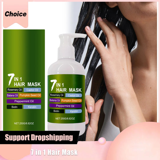 7-in-1 Hair Mask with Rosemary Castor Oil Biotin for Growth Strength Frizz Control Hydrate Hair Keratin Treatment Conditioner