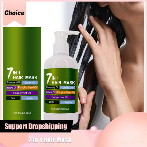 7-in-1 Hair Mask with Rosemary Castor Oil Biotin for Growth Strength Frizz Control Hydrate Hair Keratin Treatment Conditioner