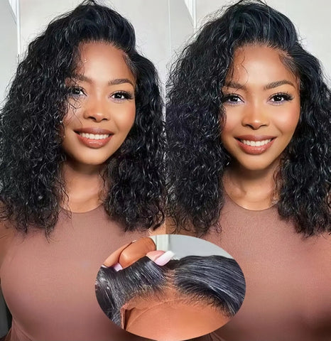 Short Bob Glueless Deep Wave Human Hair Wigs 100% Real Human Hair 5x5 Lace Front Wig 180 Density Pre Plucked Brazilian Hair Wigs