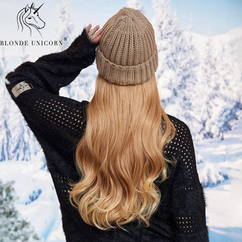 Blonde Unicorn Hat wigs Cap with Hair Hat Wig Blonde Wavey Wig Separable Synthetic Hair Women Daily Party High Temperature